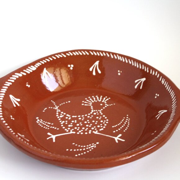 Vintage Hand painted Portugal Terra Cotta Pie plate with Bird - Picture 3 of 8